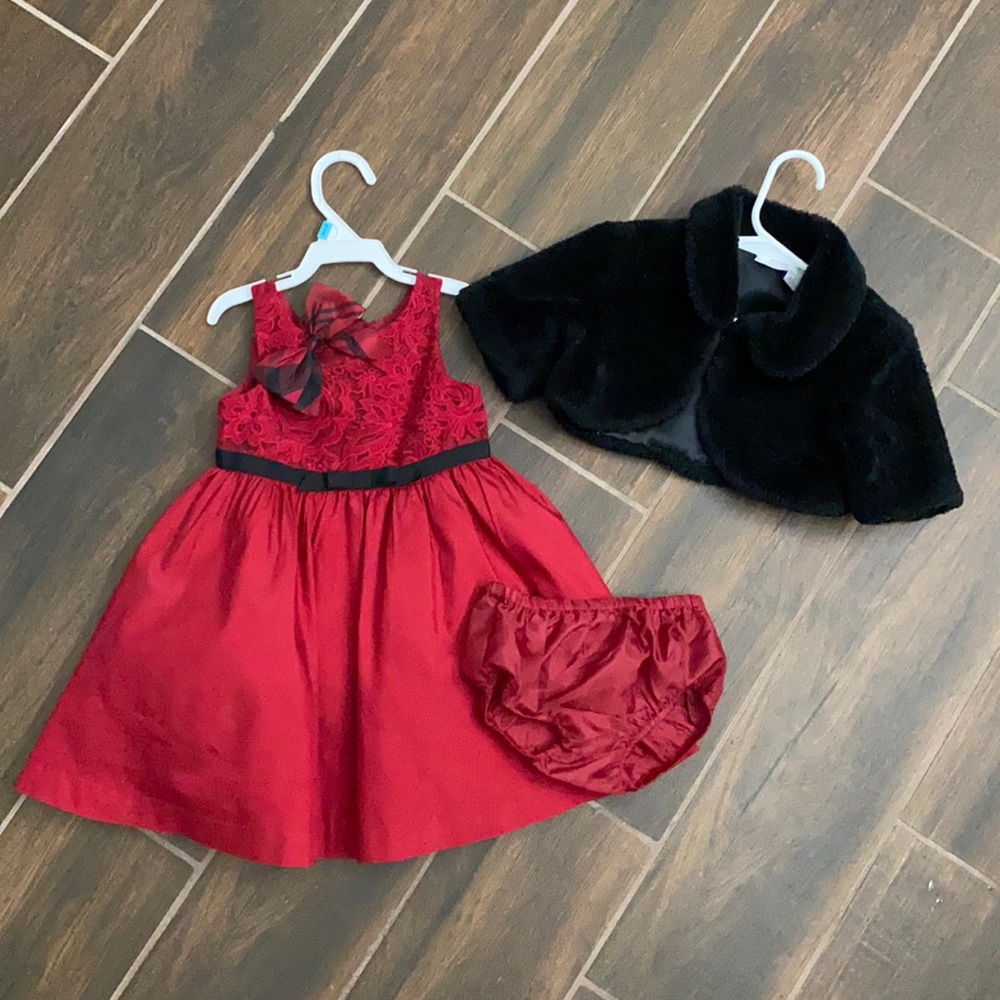 🎀 Janie and Jack Red Lace with Black Ribbon 2014 Holiday Dress & JJ Bow